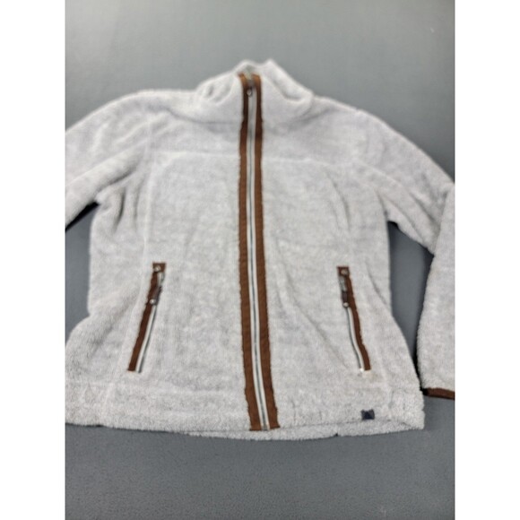 LL Bean Sherpa Fleece Jacket Womens XL Gray Full Zip Suede Trim Pockets Lined - Picture 6 of 14